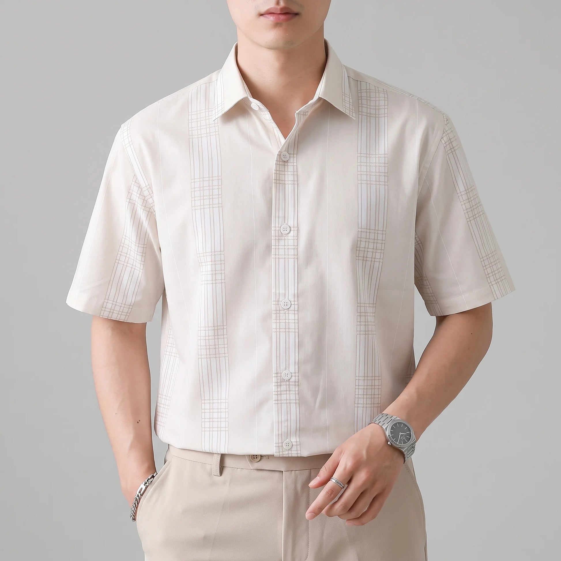 Light Brown checkered Half Sleeve Shirt For Men's Aruba Fashion Wear