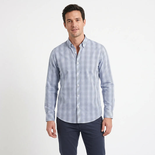 Light Blue Navy Stripe Casual Shirt for Men – Smart Fit