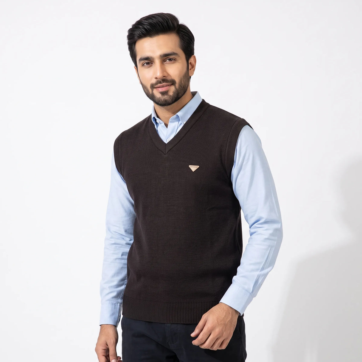 Brown V-Neck Sweater Vest Aruba Fashion Wear