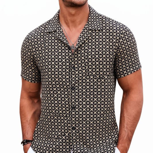 Black and White Printed Half Sleeve Shirt For Men's