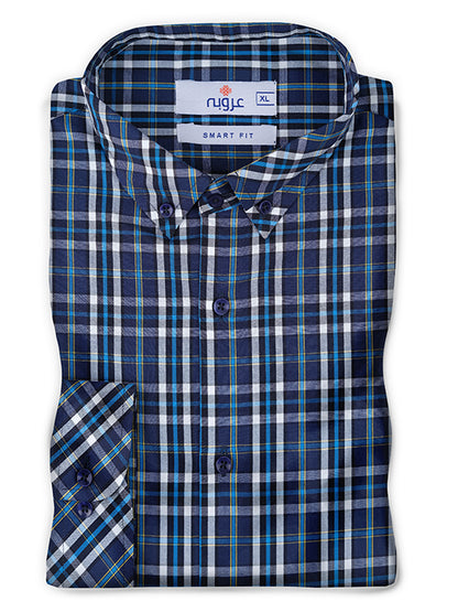 Blue and Black Gingham Check Casual Shirt