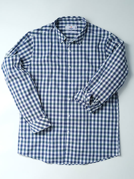 Blue and White Check Casual Shirt