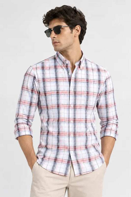 Orange & Navy Checkered Casual Shirt for Men – Smart Fit