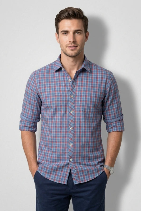 Blue & Red Plaid Casual Shirt for Men – Smart Fit