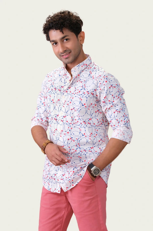 Cream Curve Printed Casual Shirt for Men – Smart Fit