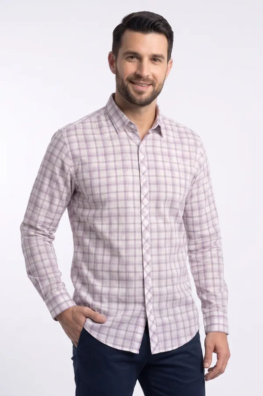 Lavender Purple Plaid Casual Shirt for Men – Smart Fit