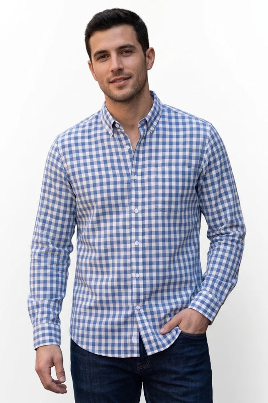 White & Blue Checkered Casual Shirt for Men – Smart Fit