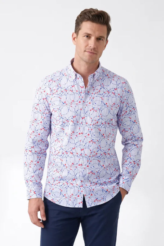 Purple Curve Printed Casual Shirt for Men – Smart Fit