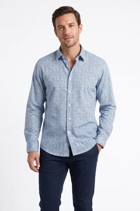 Blue Leaf Printed Casual Shirt for Men – Smart Fit