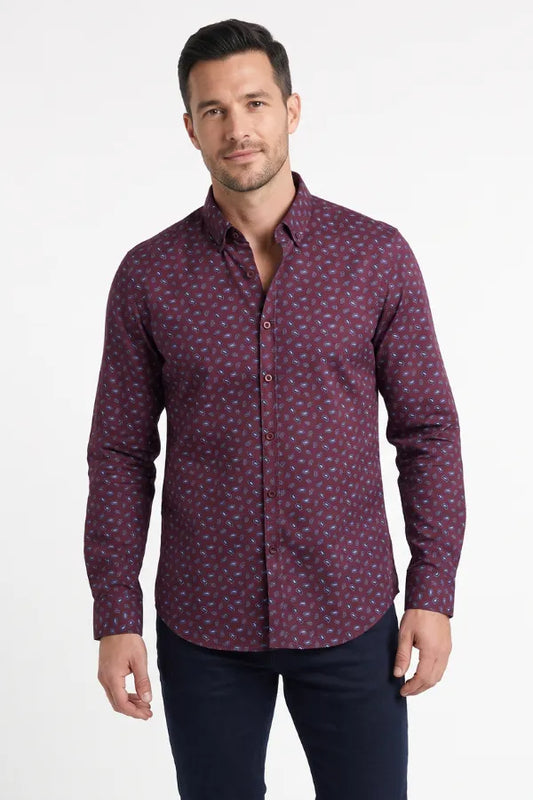 Maroon Leaf Pattern Casual Shirt for Men – Smart Fit