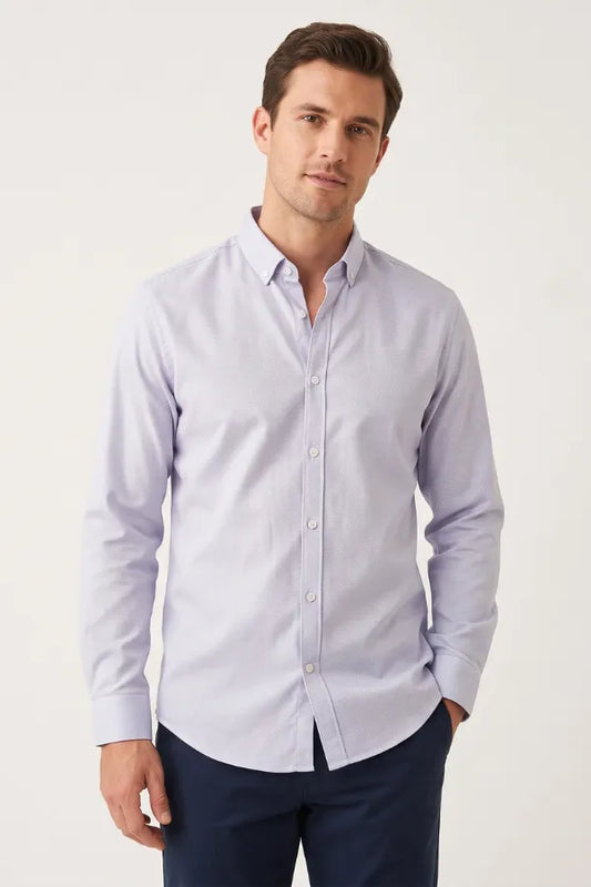 Matte Silver Textured Casual Shirt for Men – Smart Fit