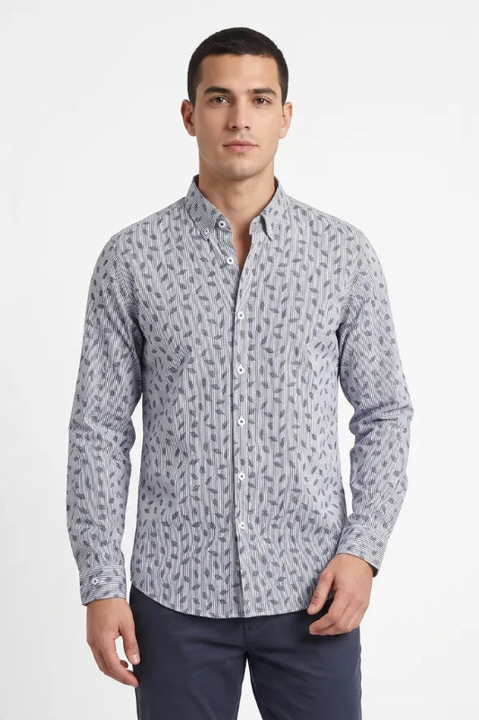 Black Leaf Pattern Casual Shirt for Men – Smart Fit