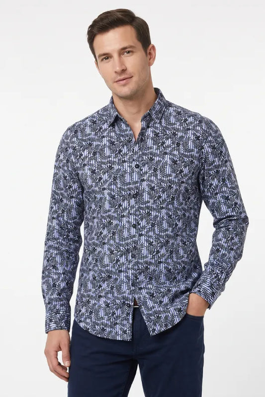 Black Leaf Printed Stripe Casual Shirt for Men – Smart Fit