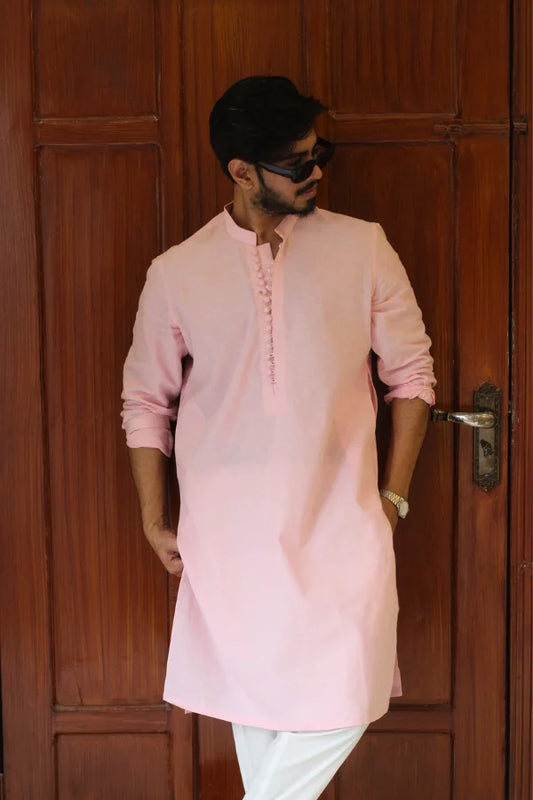 Pink Linen Kurta For Men's
