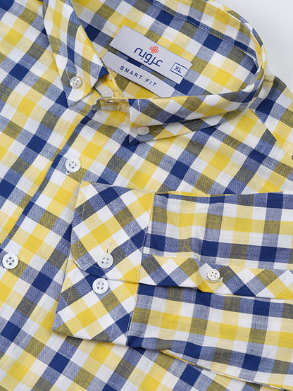 YELLOW AND BLUE CHECK SHIRT FOR MEN 2