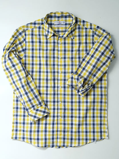 YELLOW AND BLUE CHECK SHIRT FOR MEN 3