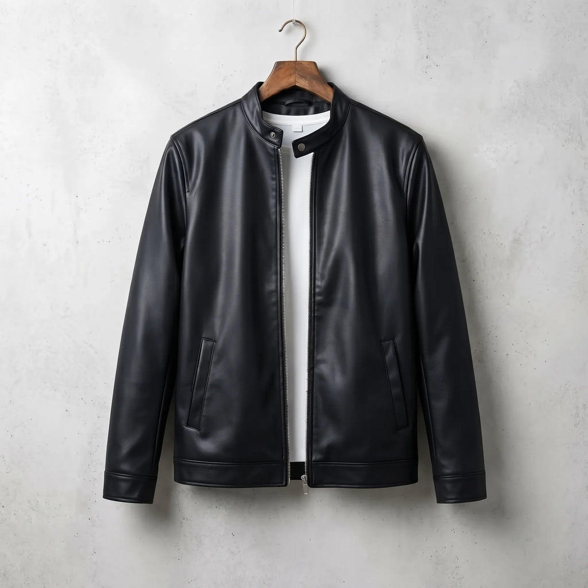 Men's Black Faux Leather Jacket Aruba Fashion Wear