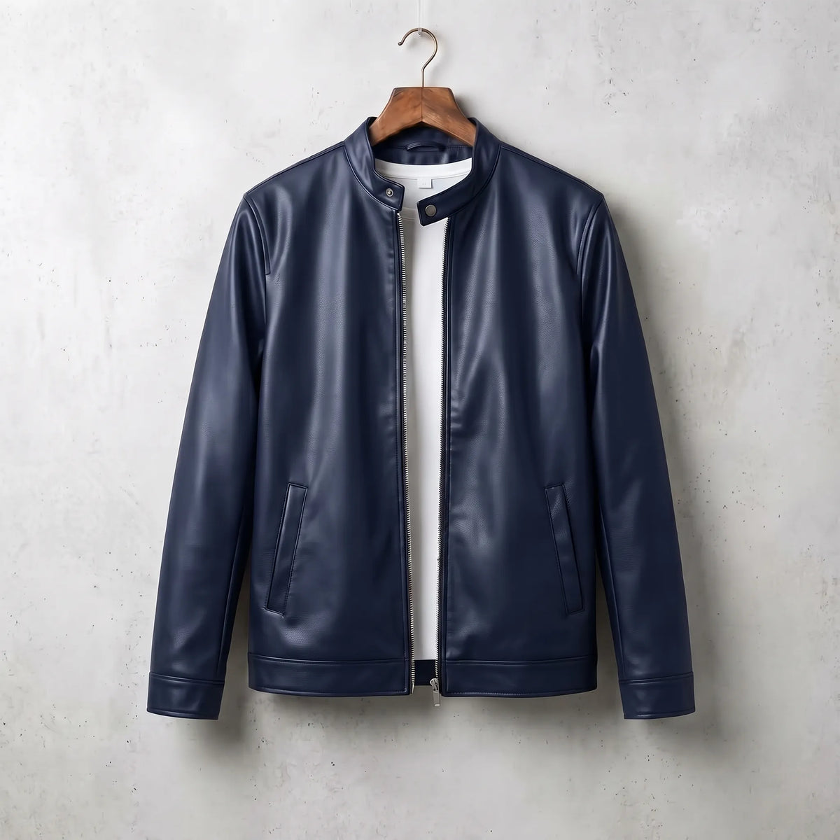 Men's Blue Faux Leather Jacket Aruba Fashion Wear