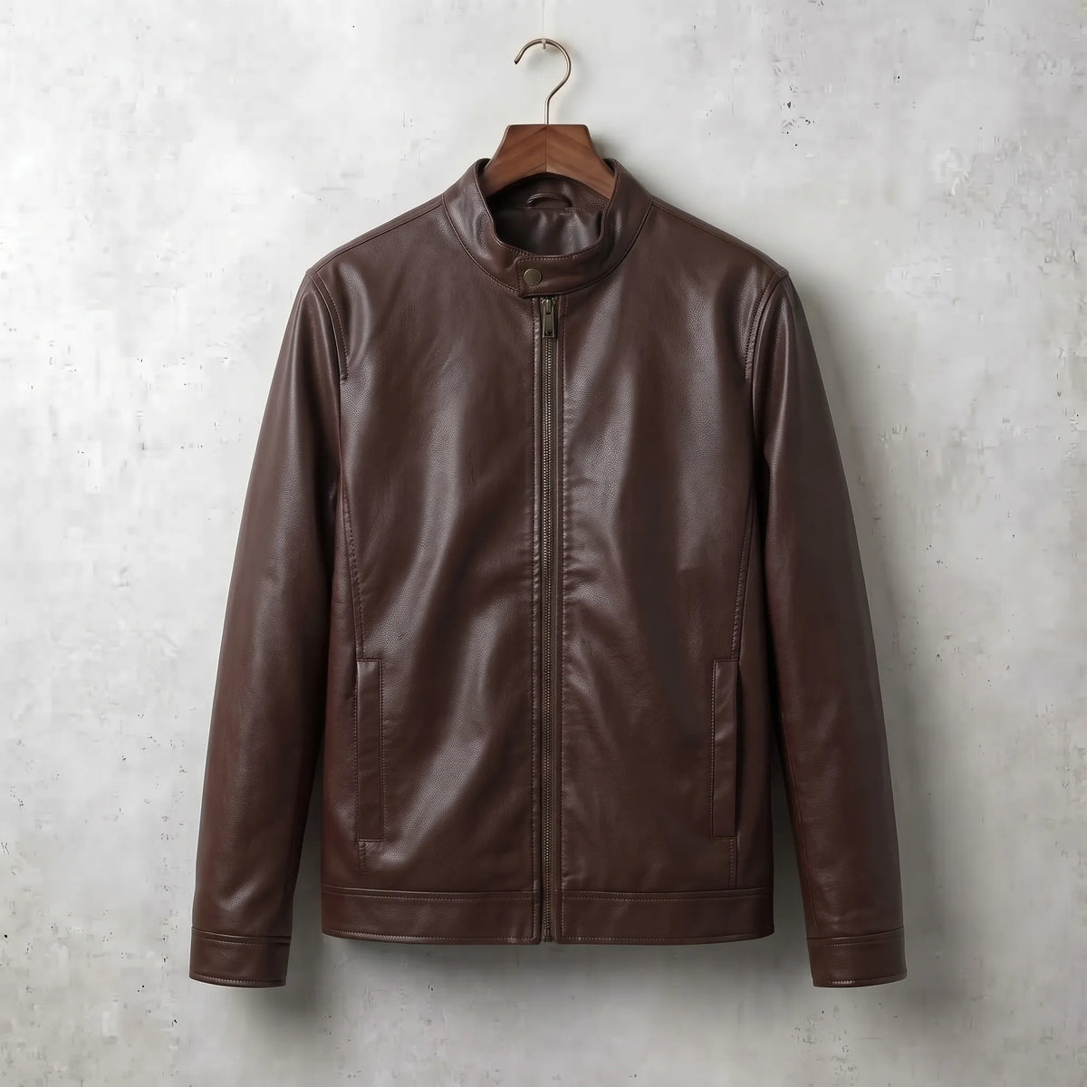 Men's Brown Faux Leather Jacket Aruba Fashion Wear